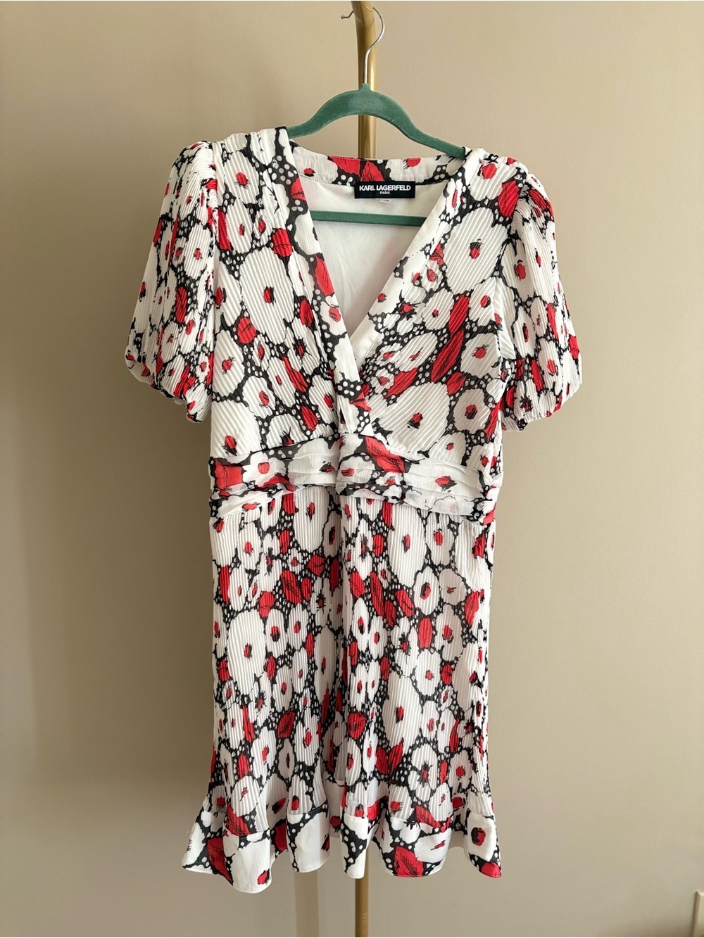 Karl Lagerfeld White Mini Dress with Red & Black Floral Print